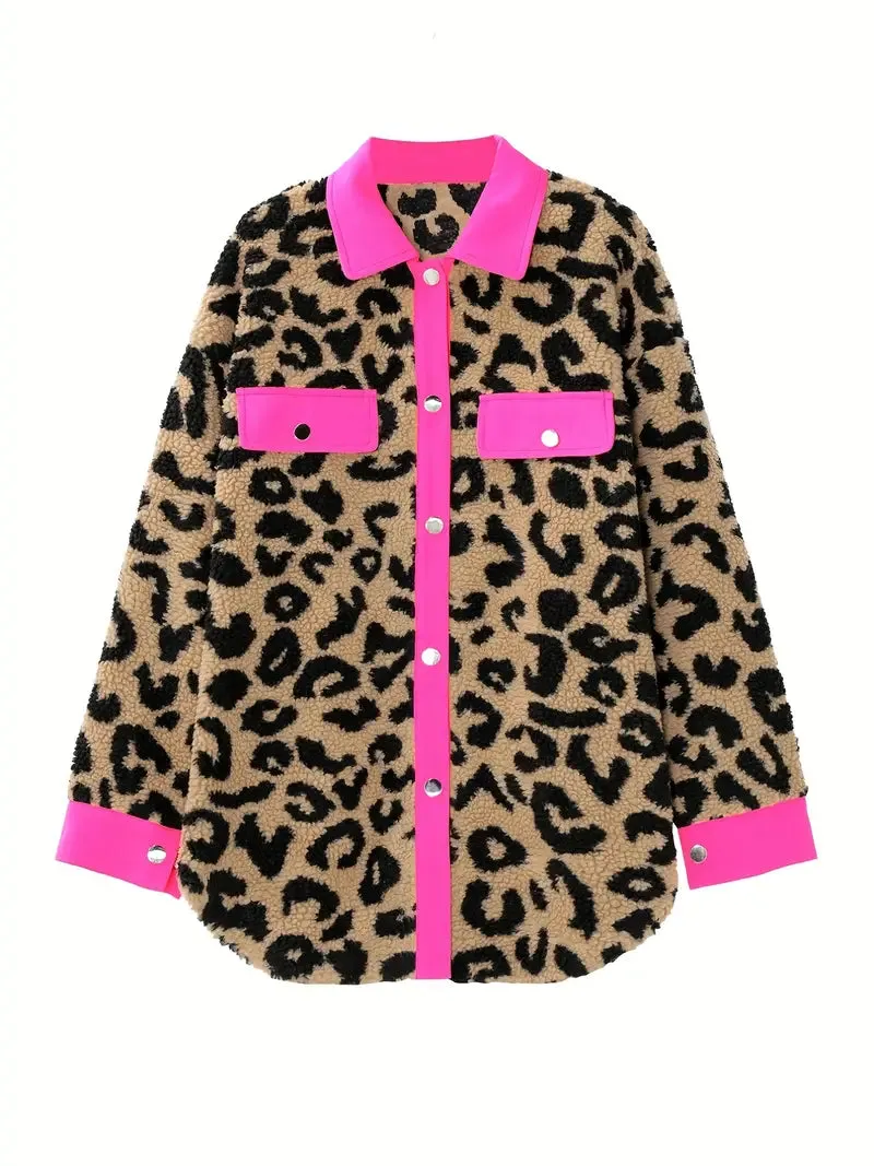 Leopard Hot Pink Trim Shacket