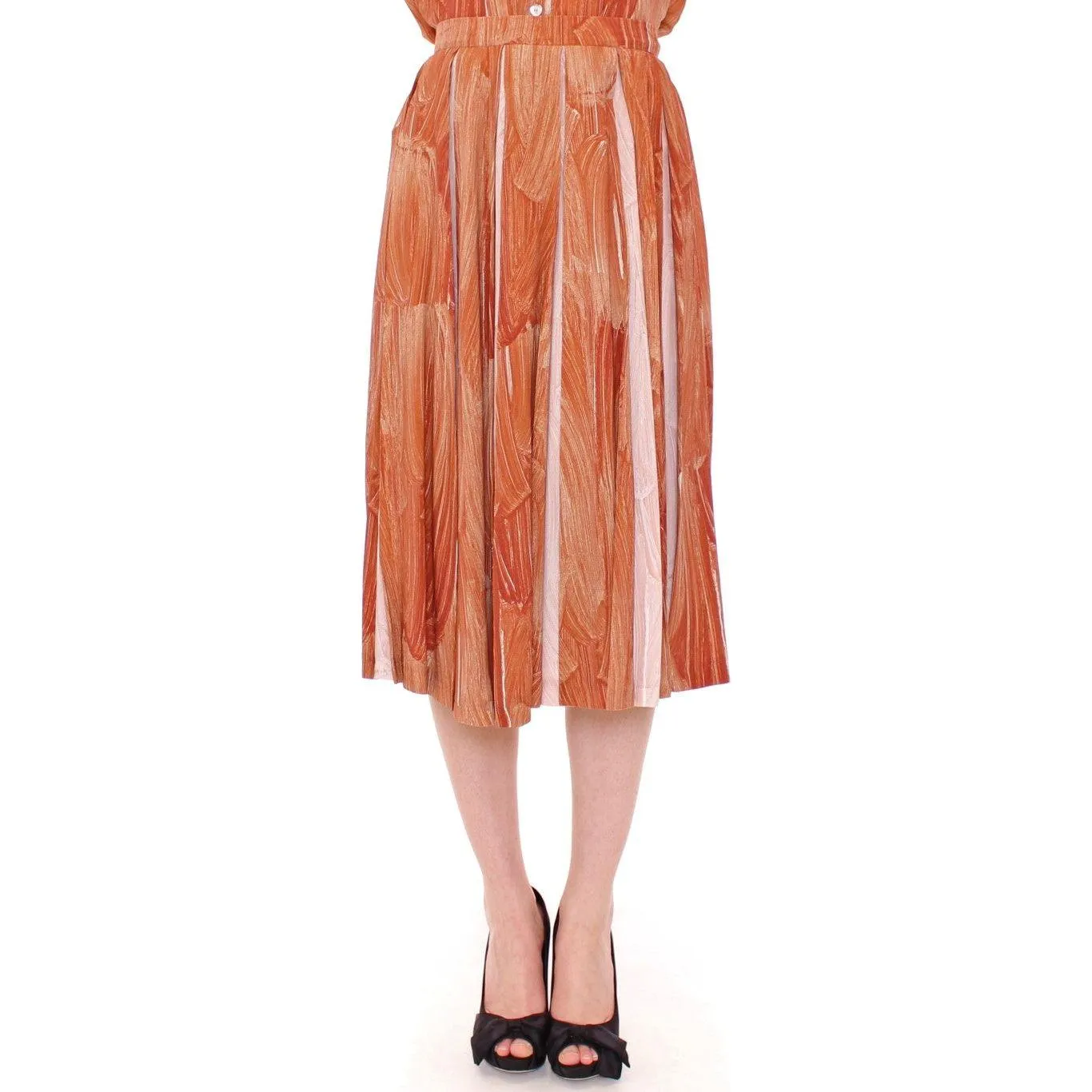 Licia Florio Orange Brown Below-Knee Chic Skirt