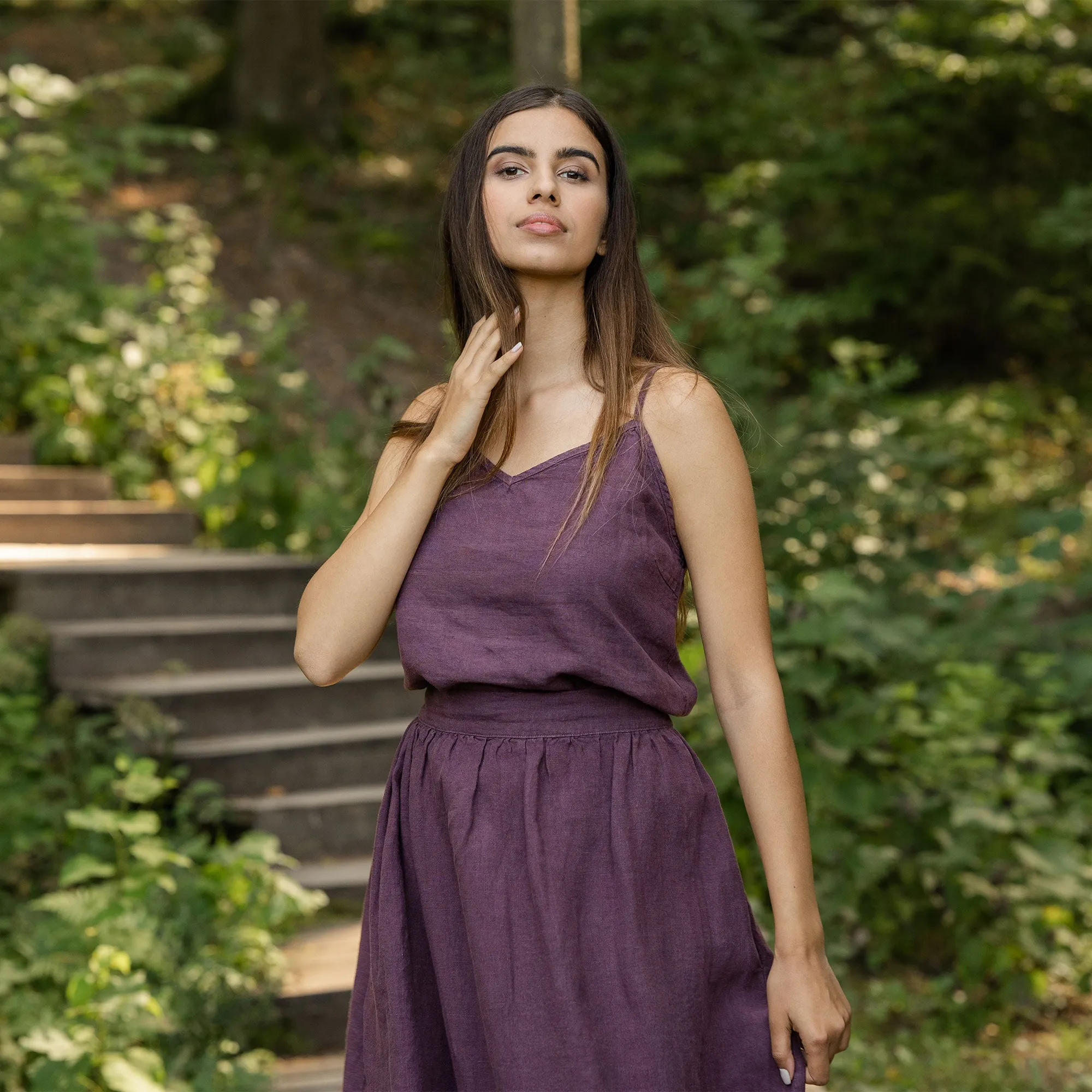 Linen Slip Top & Skirt 2-Piece Shadow Purple