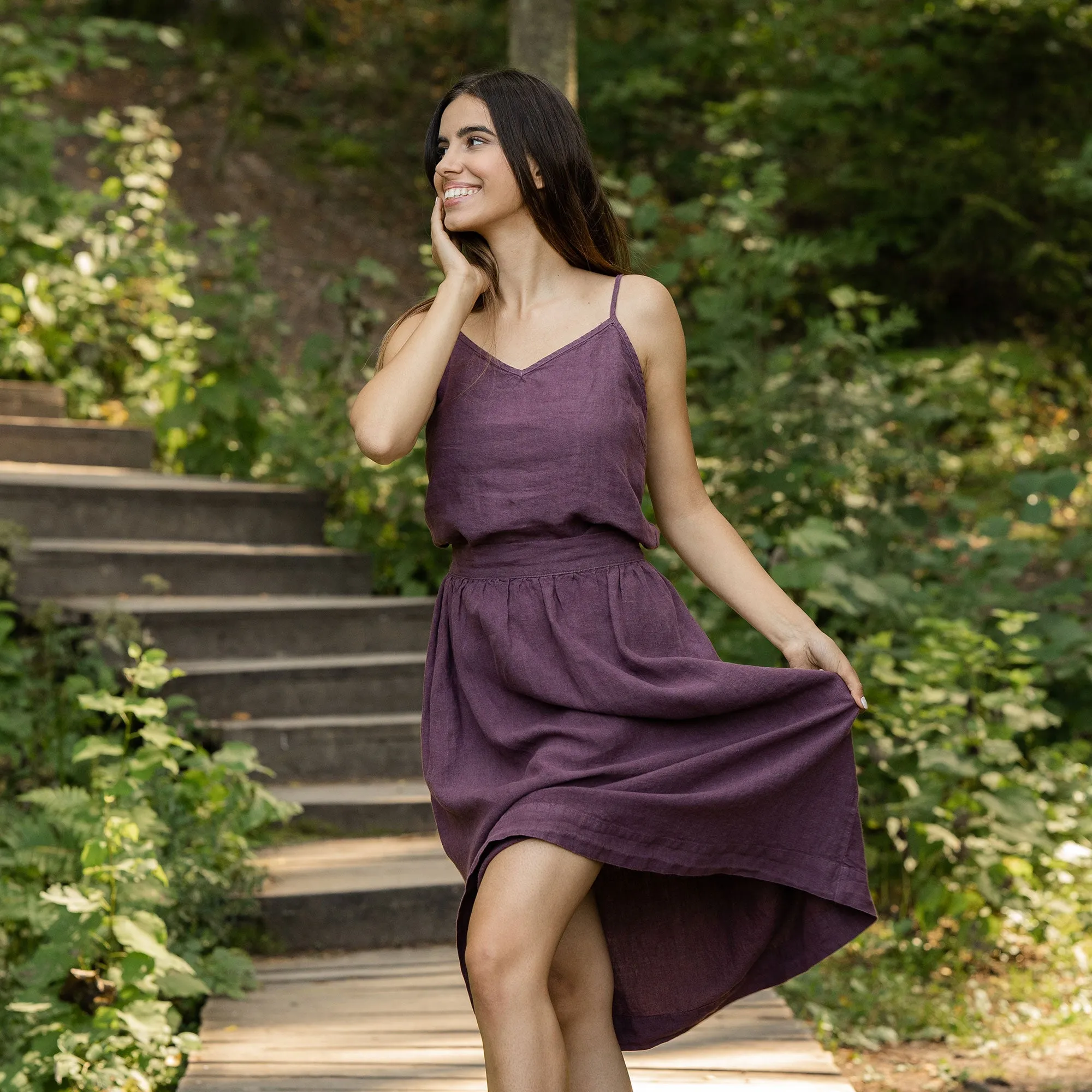 Linen Slip Top & Skirt 2-Piece Shadow Purple