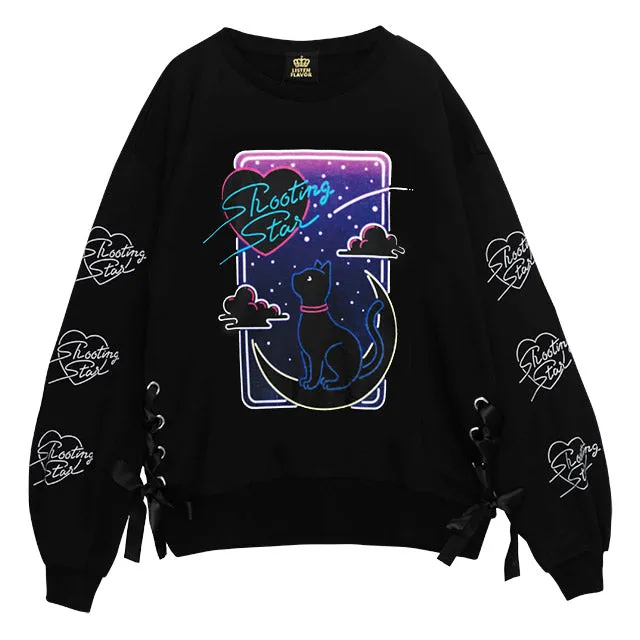 Listen Flavor cat on a moonlit night sweater