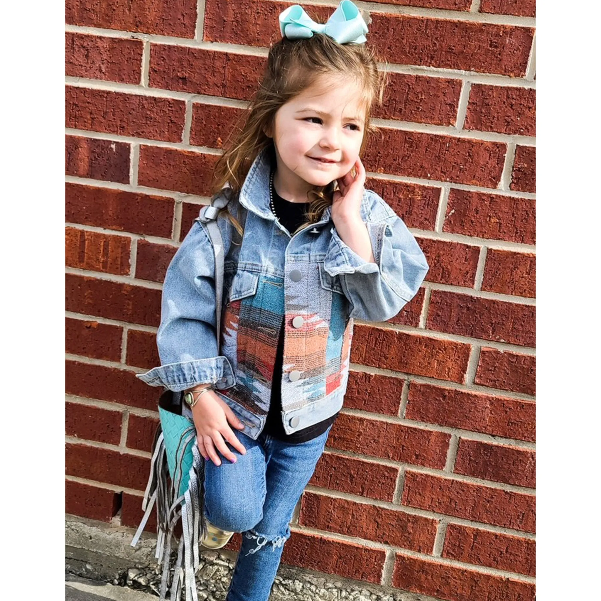 Little Heifer Girls Denim Aztec Jacket