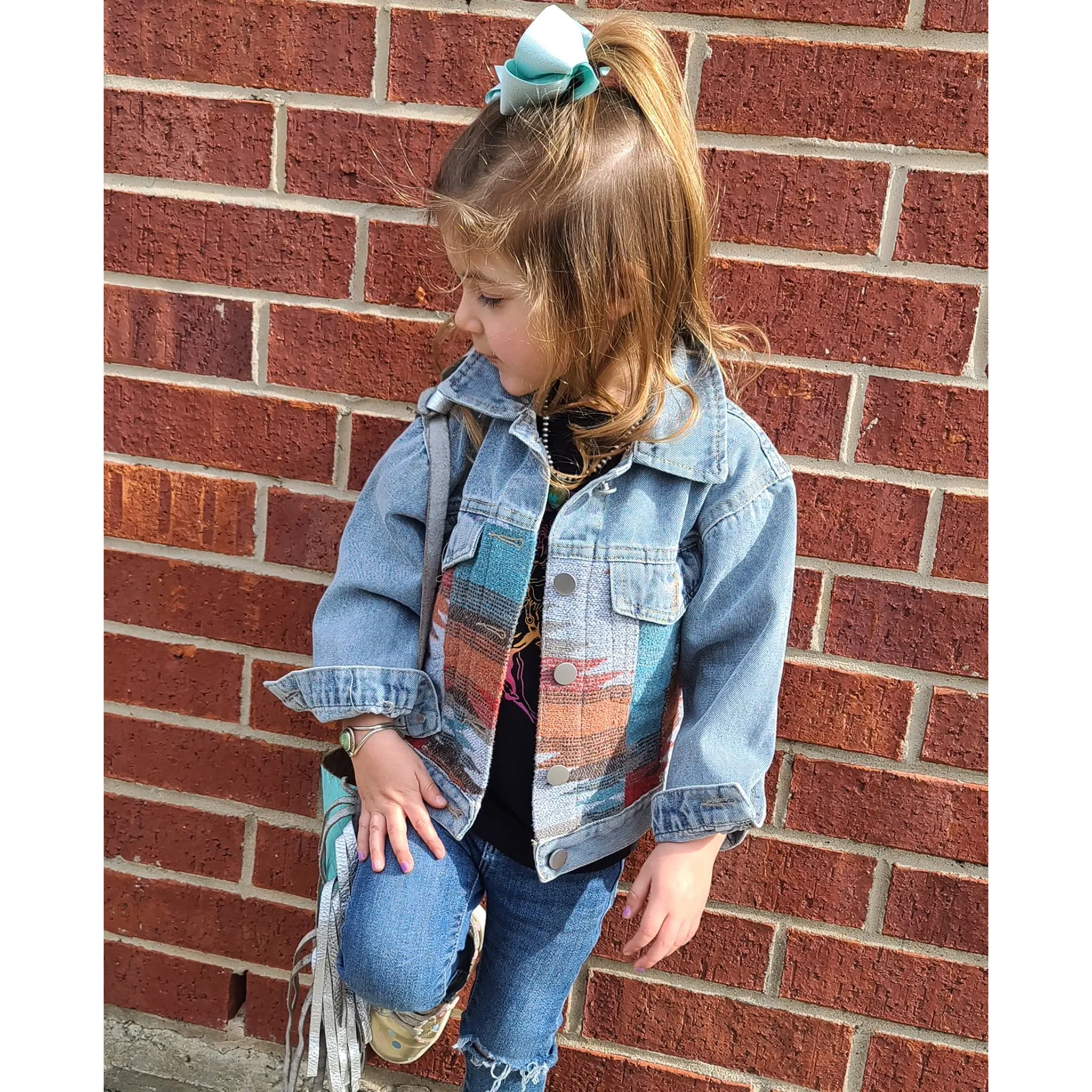 Little Heifer Girls Denim Aztec Jacket