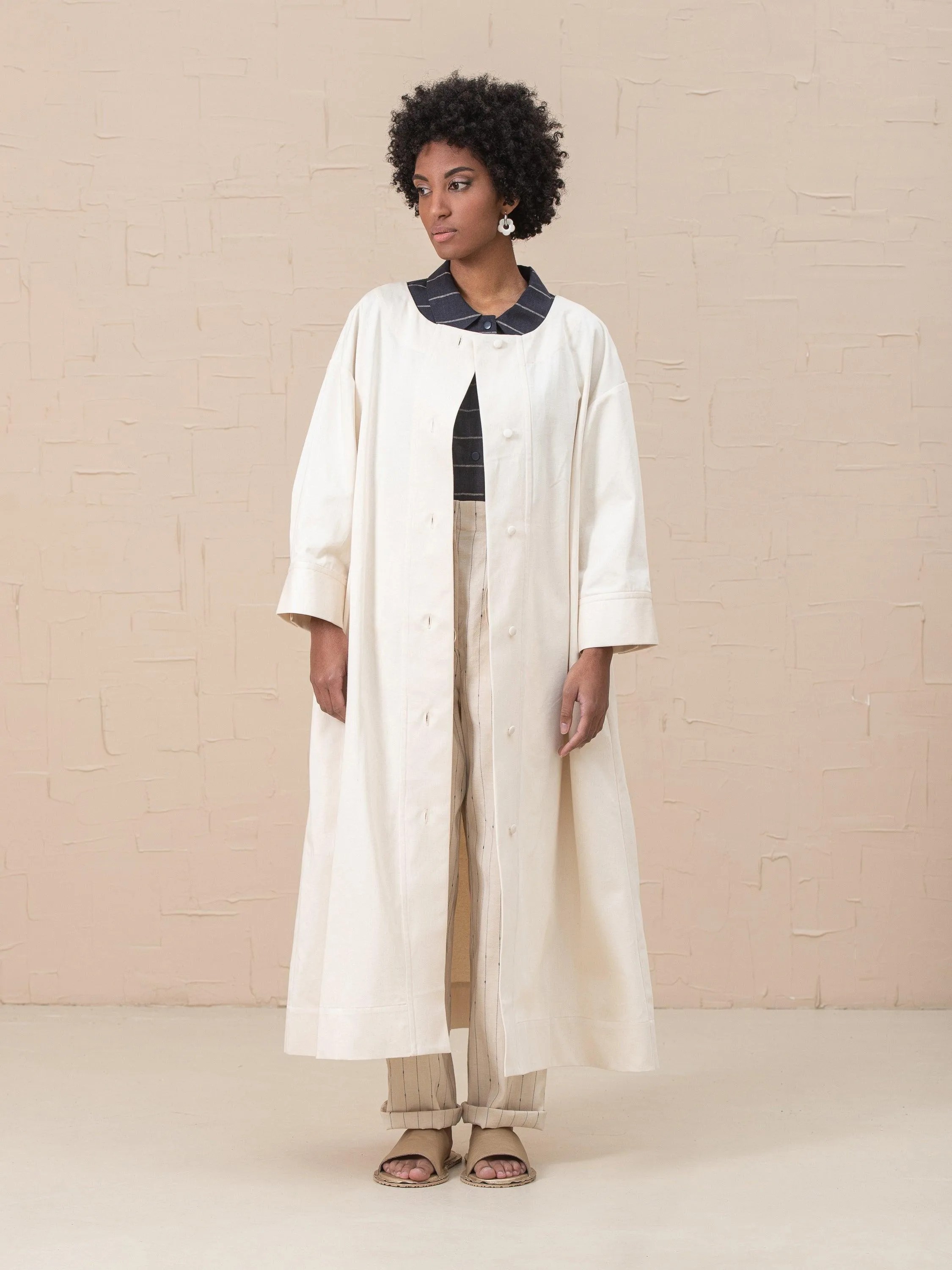 Liza Cotton Quarter Sleeves Dress-Trench Belted