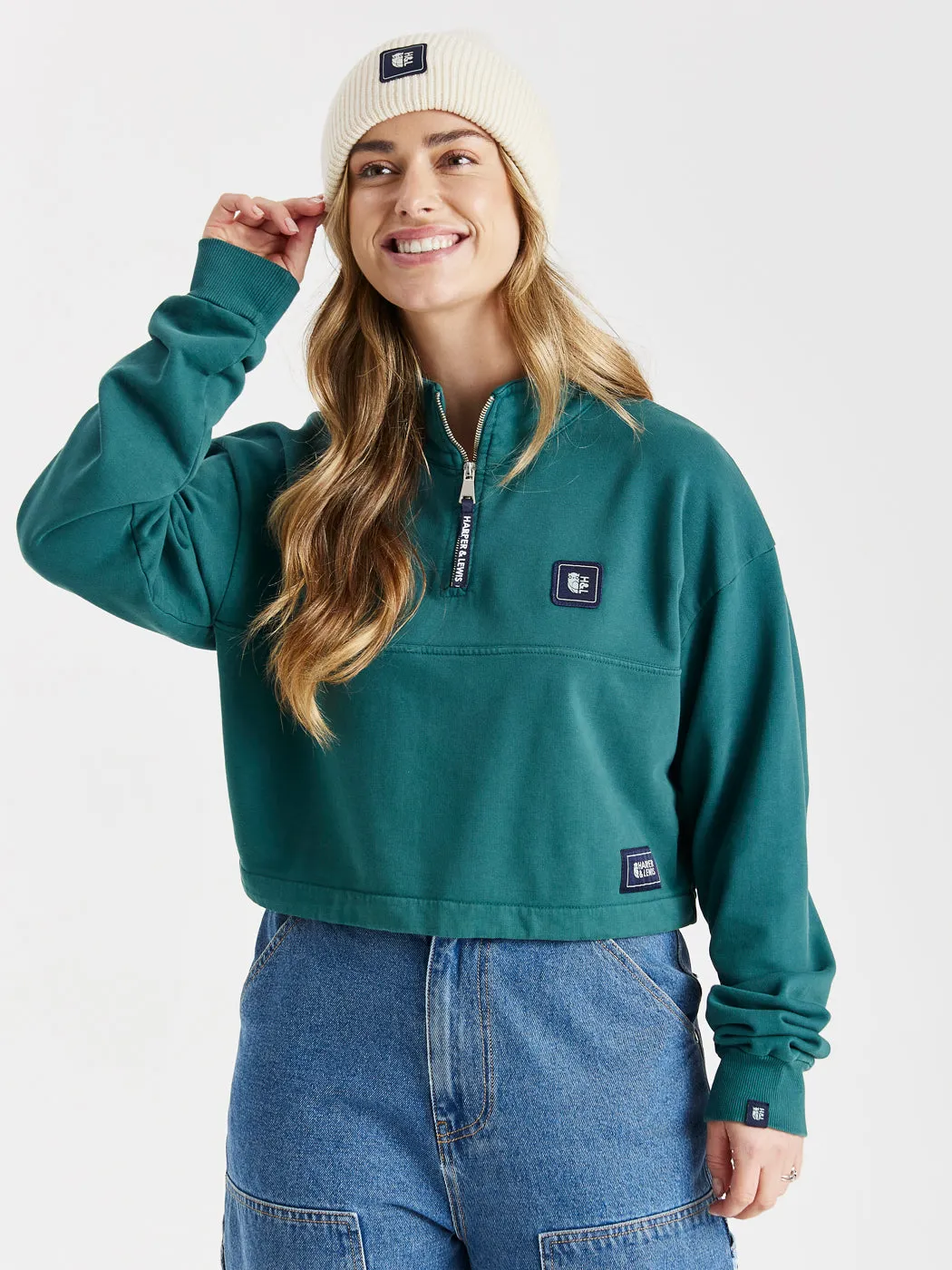 Lumi Cropped 1/4 Zip Sweater Dark Green