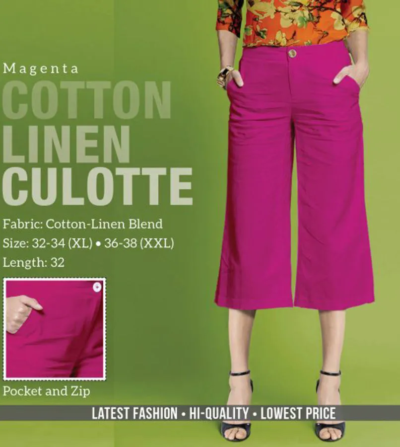 Magenta Linen Cotton Culottes Pants for women