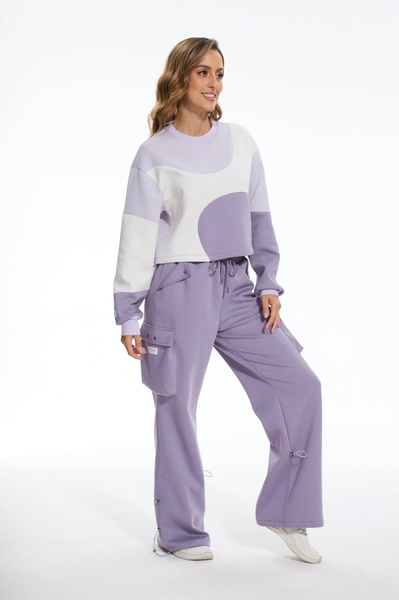 Make Wave Long Sleeve Colorblock Sweatshirt - Purple