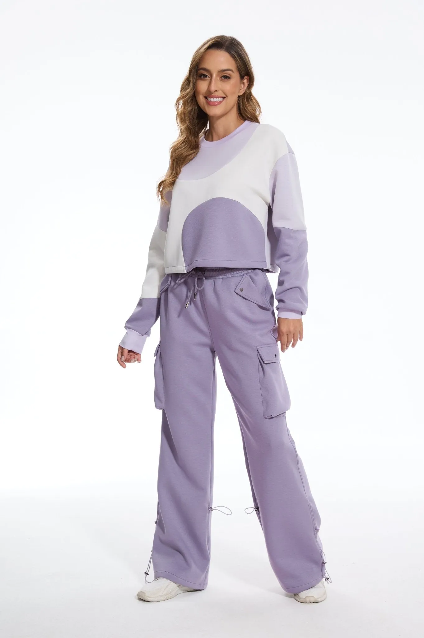 Make Wave Long Sleeve Colorblock Sweatshirt - Purple