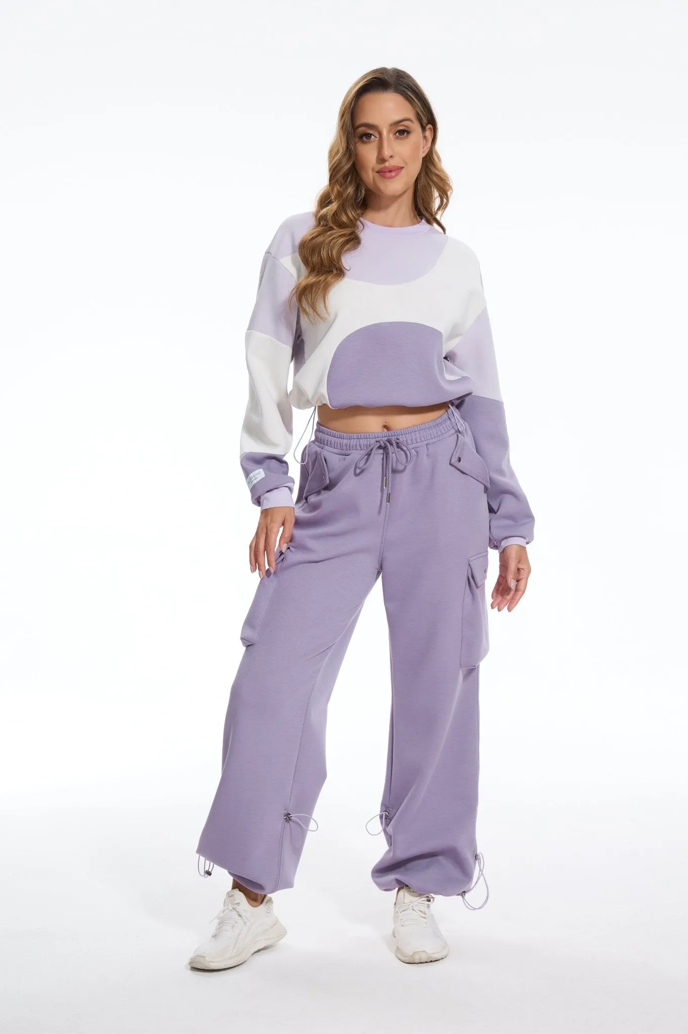 Make Wave Long Sleeve Colorblock Sweatshirt - Purple