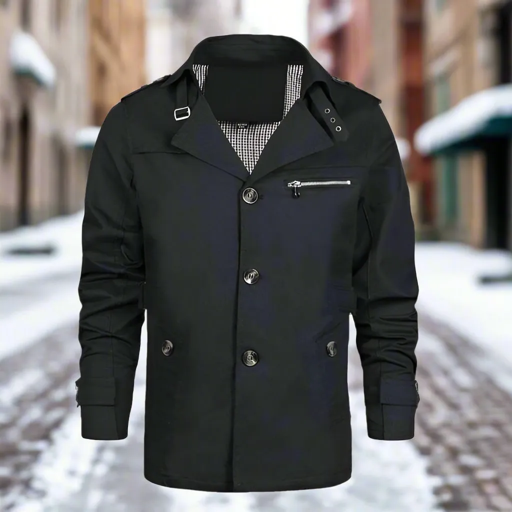 Men's Casual Coat Long Windbreaker Jacket Long Spring Military Jacket Coat Single-Breasted Notch Lapel Parka S4724390