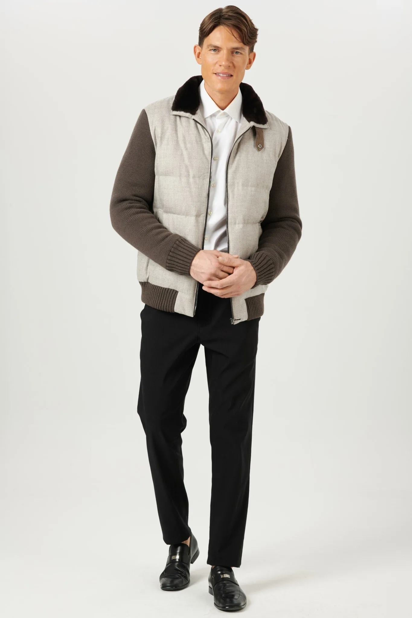 Men's Loro Piana Cashmere & Wool Jacket with Shearling Lamb Collar