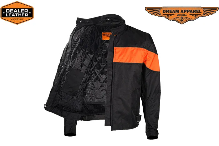 Mens Textile Motorcycle Jacket With Wide Orange Stripe