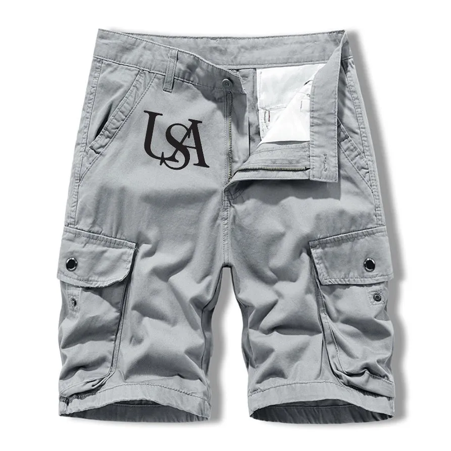 Men's USA letter printing summer all-match casual pants five-point pants multi-pocket overalls shorts