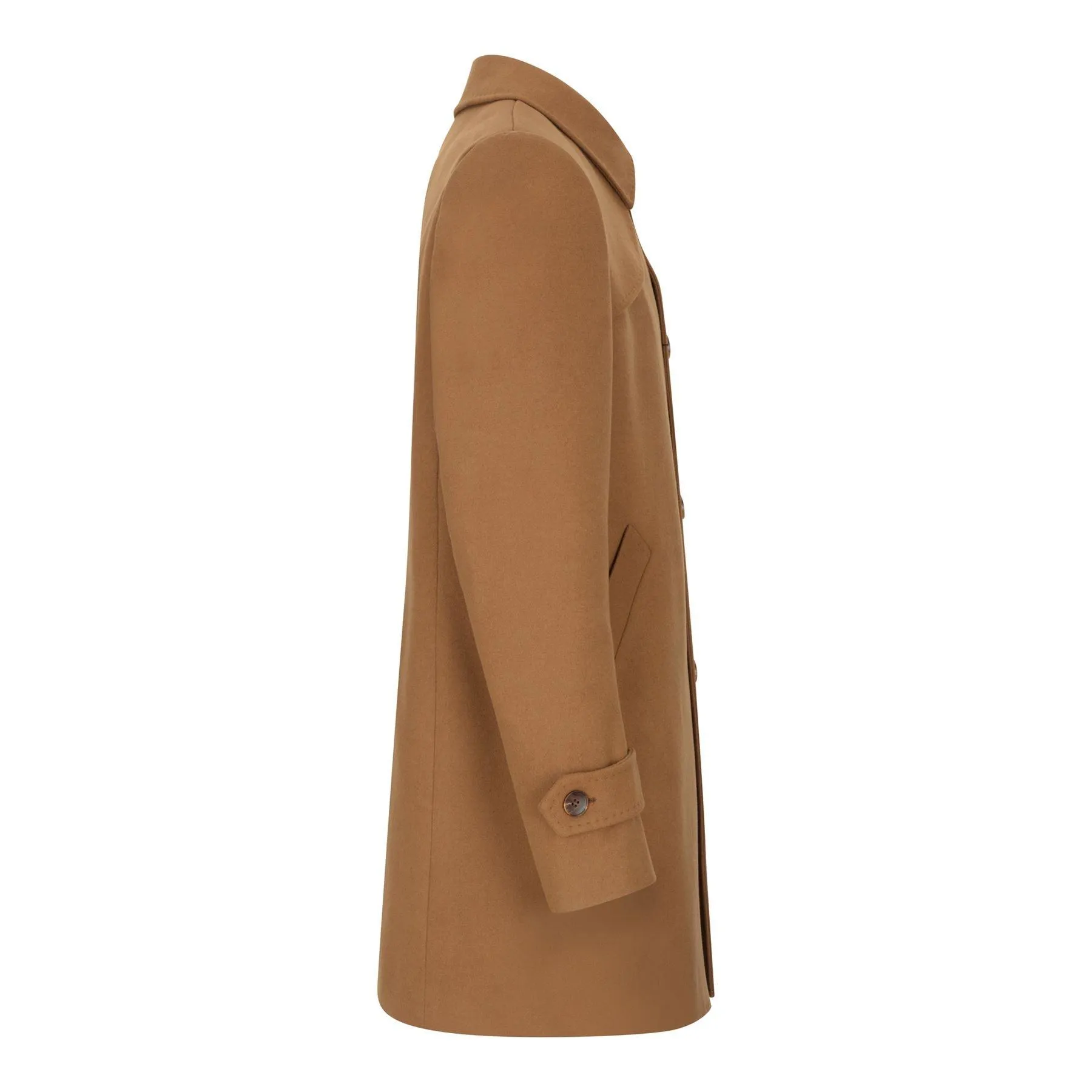 Mens Wool 3/4 Camel Tan Overcoat Classic Button Down Collar Premium Shoulder Patch