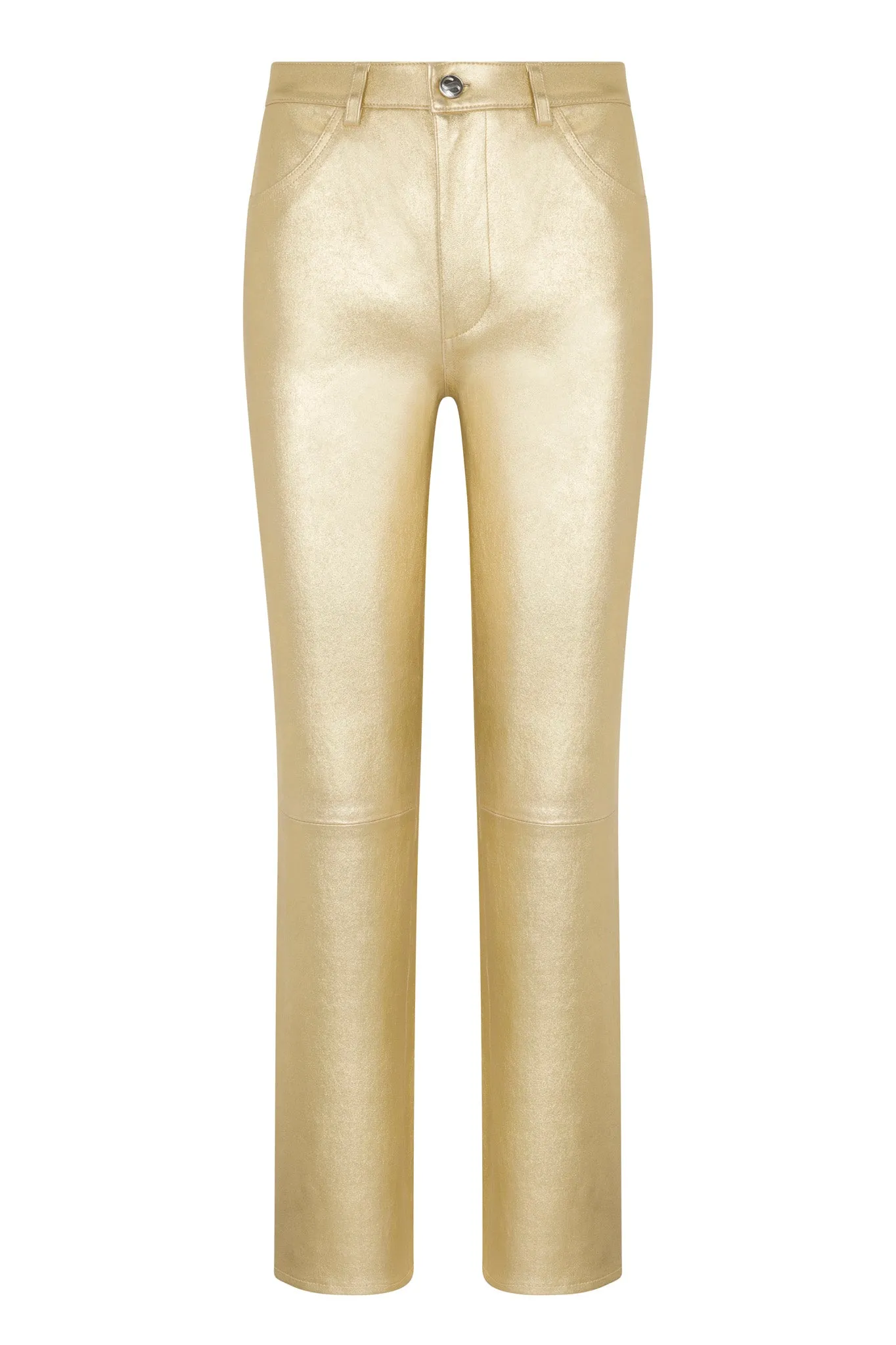 Metallic Gold Leather 5 Pocket Slim Straight