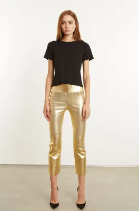 Metallic Gold Leather Crop Flare