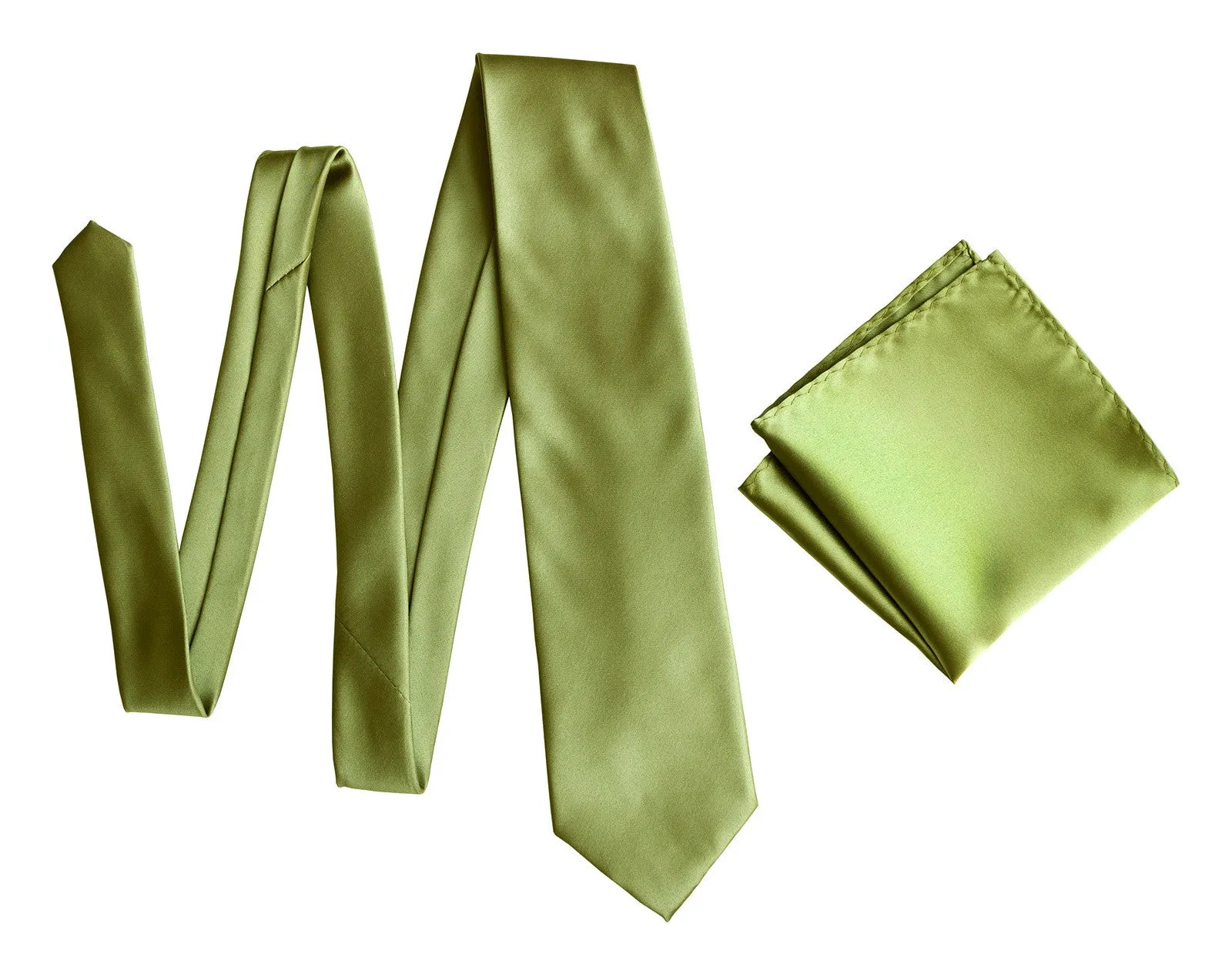 Moss Green Silk Pocket Square. Yellow-Green Solid Color Satin Finish, No Print