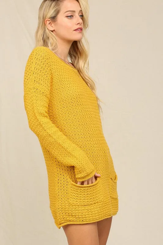 Mustard Knit Sweater With Pockets