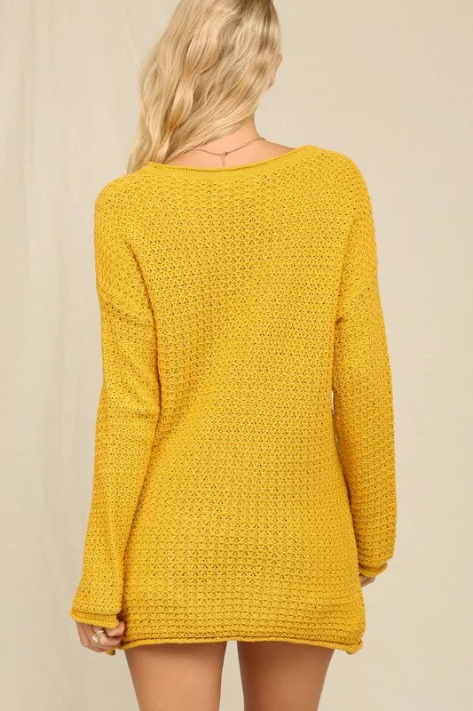 Mustard Knit Sweater With Pockets