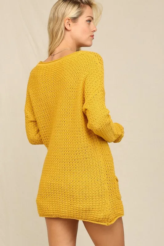 Mustard Knit Sweater With Pockets