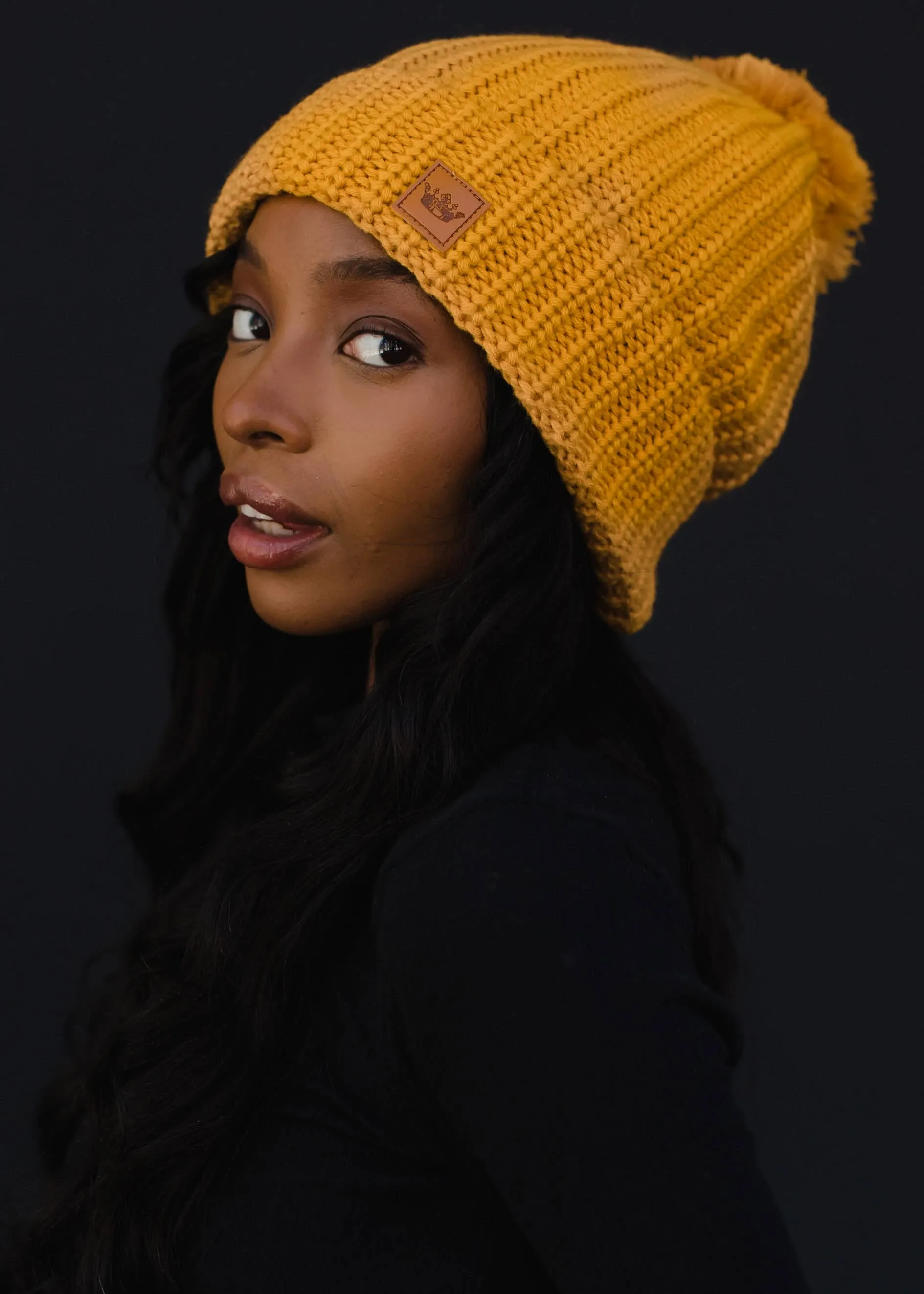 Mustard Slouchy Knit Pom Hat