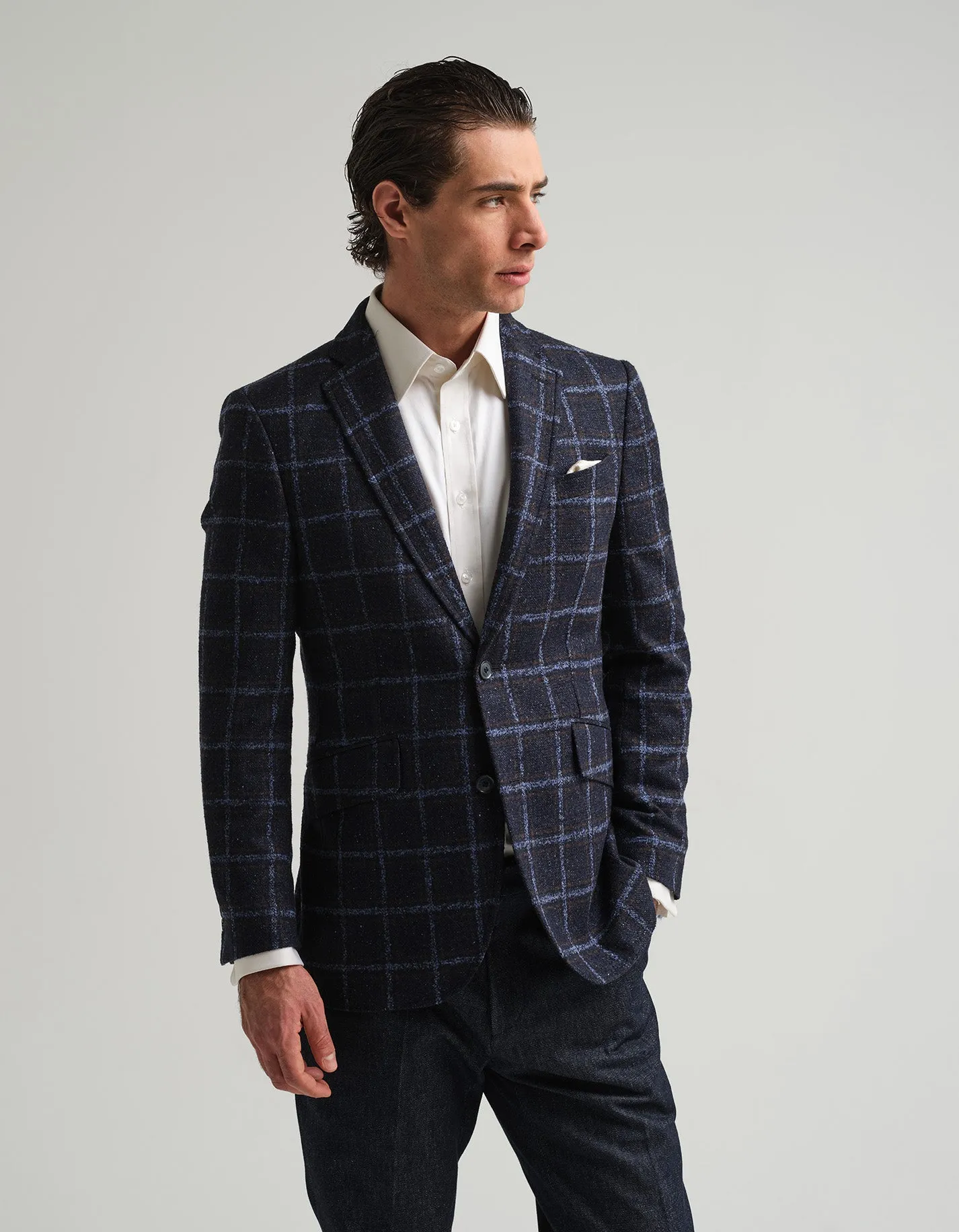 Navy & Brown Windowpane Check Jacket