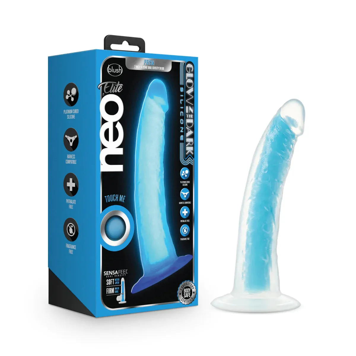 Neo Elite Prysm Glow In The Dark Neon Blue 7-Inch Dildo