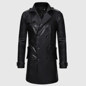 New High Quality Leather Jacket Men Popular Black Medium Length Spring Jackets Mens Casual Double-breasted Motorcycle Coat