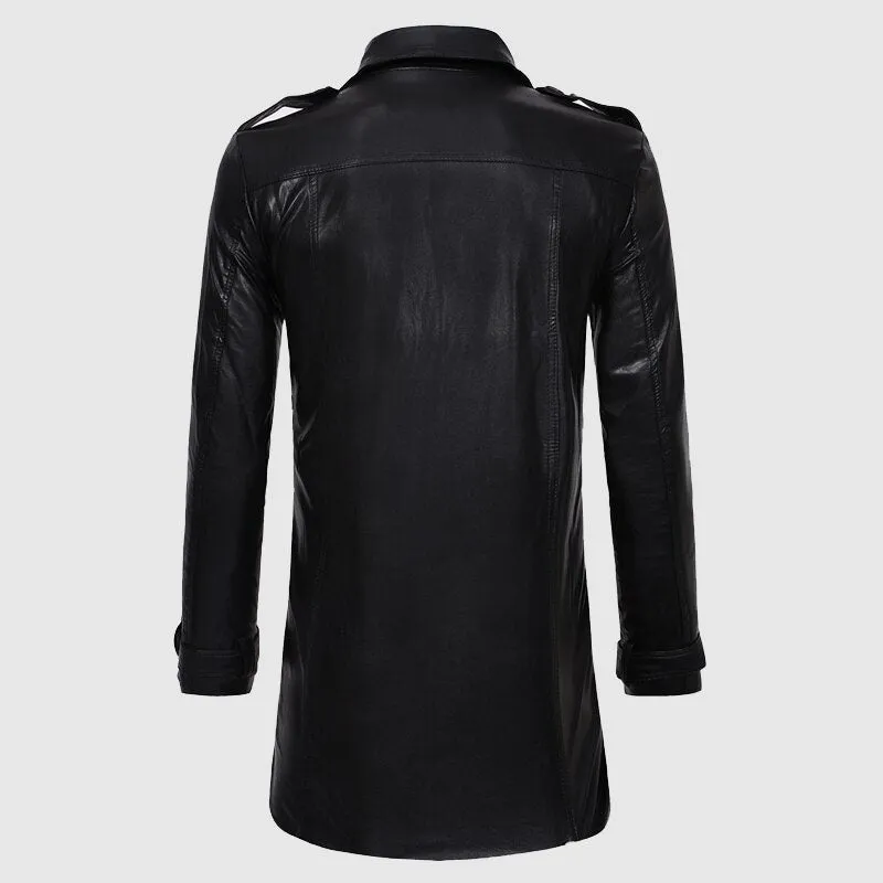 New High Quality Leather Jacket Men Popular Black Medium Length Spring Jackets Mens Casual Double-breasted Motorcycle Coat