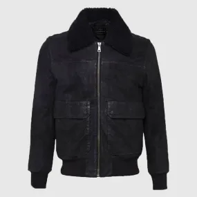 New High Quality Mens French Connection Washed Leather Sheepskin Jacket