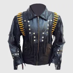 New Unisex Western Fashion Wear Real Leather Jacket Fringes Beads