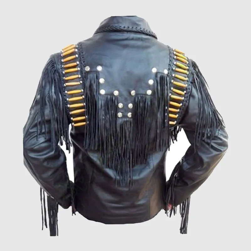 New Unisex Western Fashion Wear Real Leather Jacket Fringes Beads