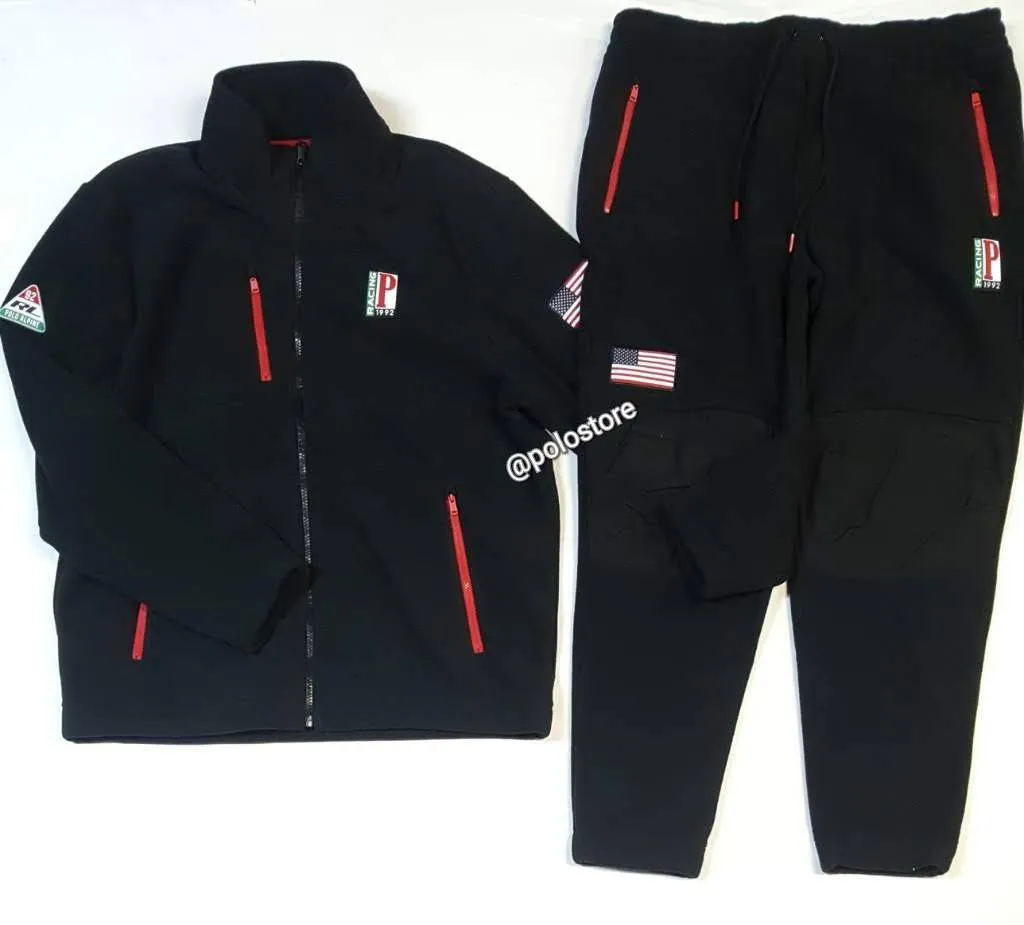 Nwt Polo Ralph Lauren Black P Racing Fleece Zip Down With Matching Joggers