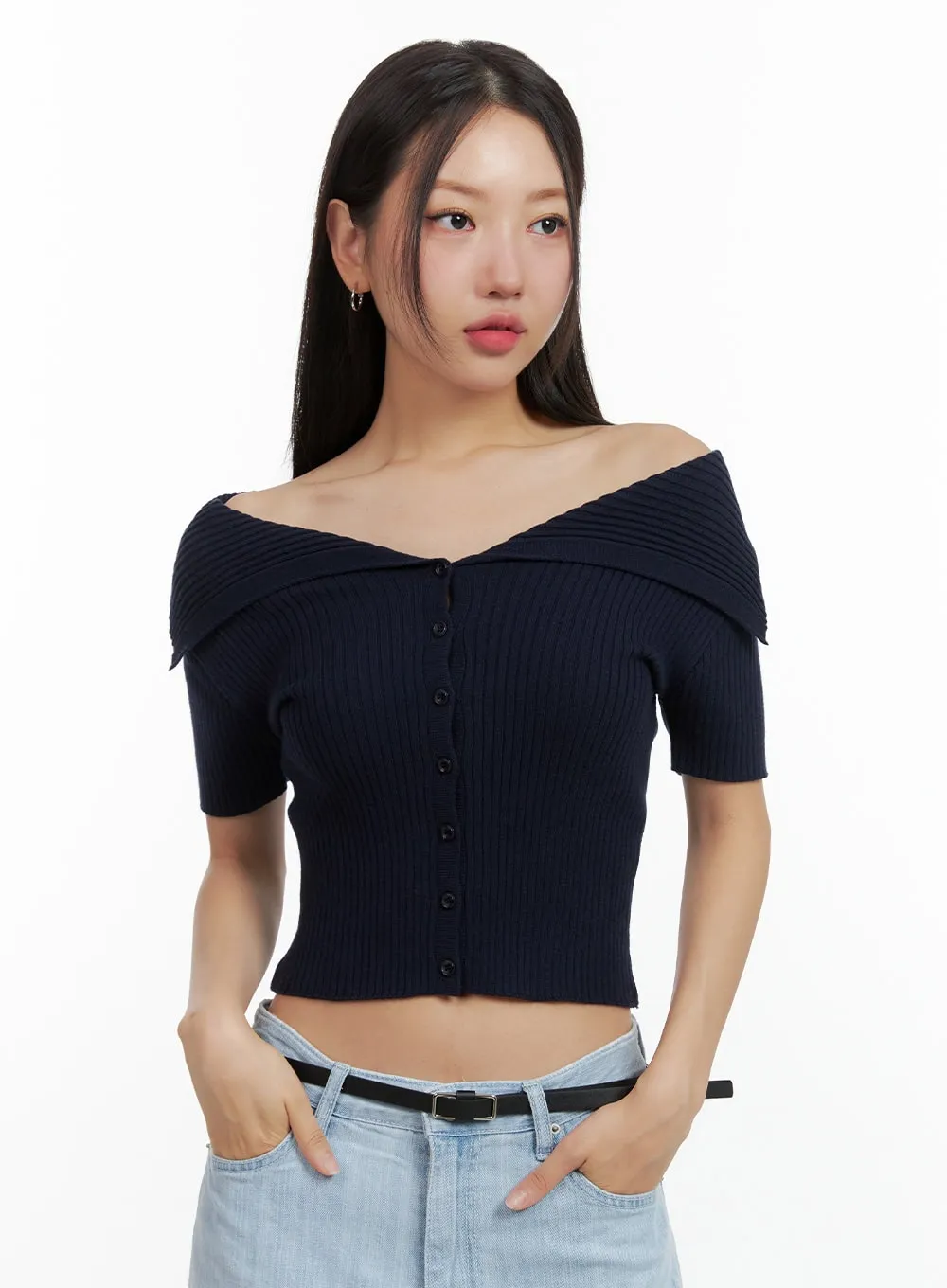 Off-Shoulder Ribbed Top OU407