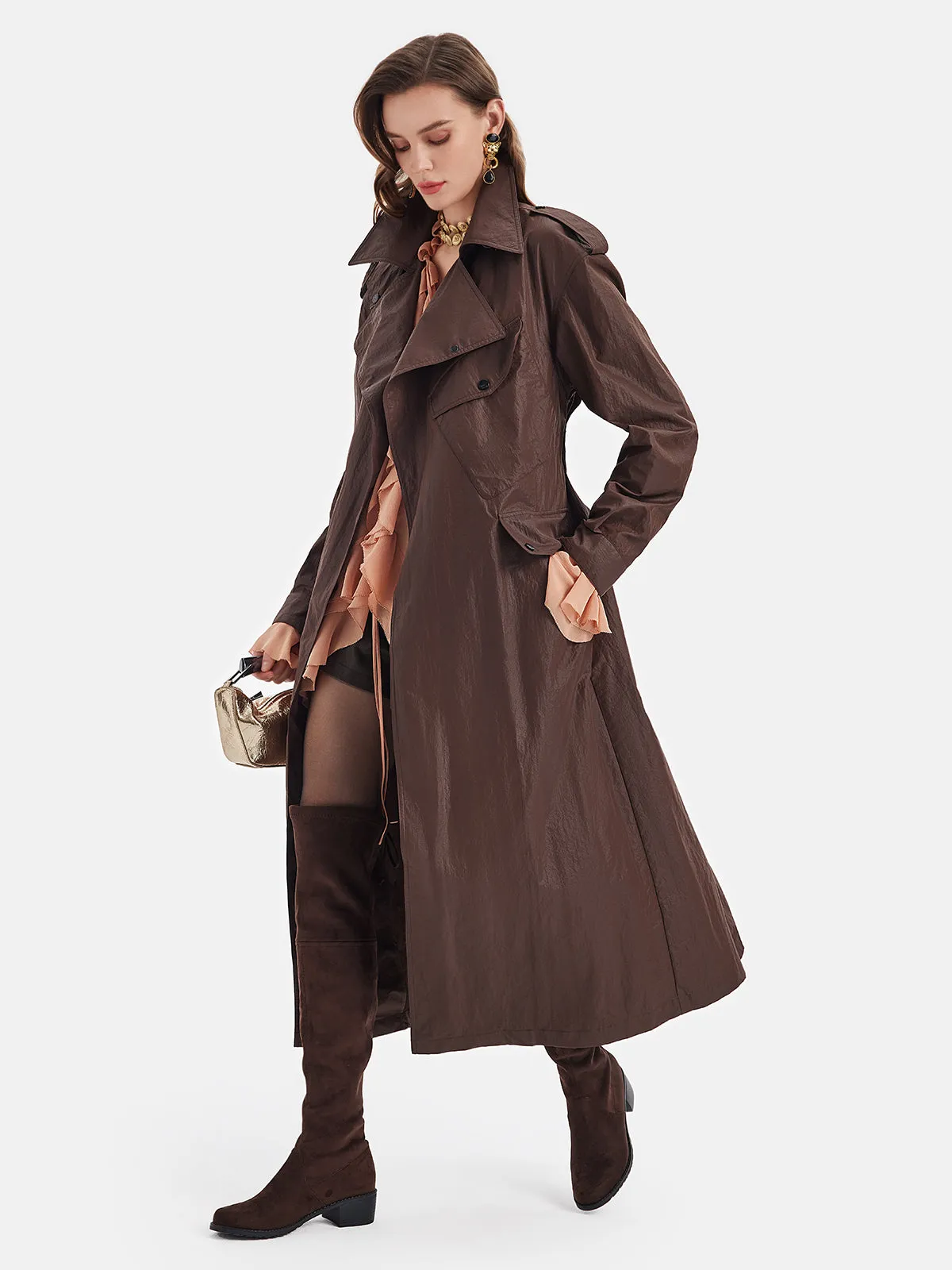 Oil-wax Paper Textured Trench Coat