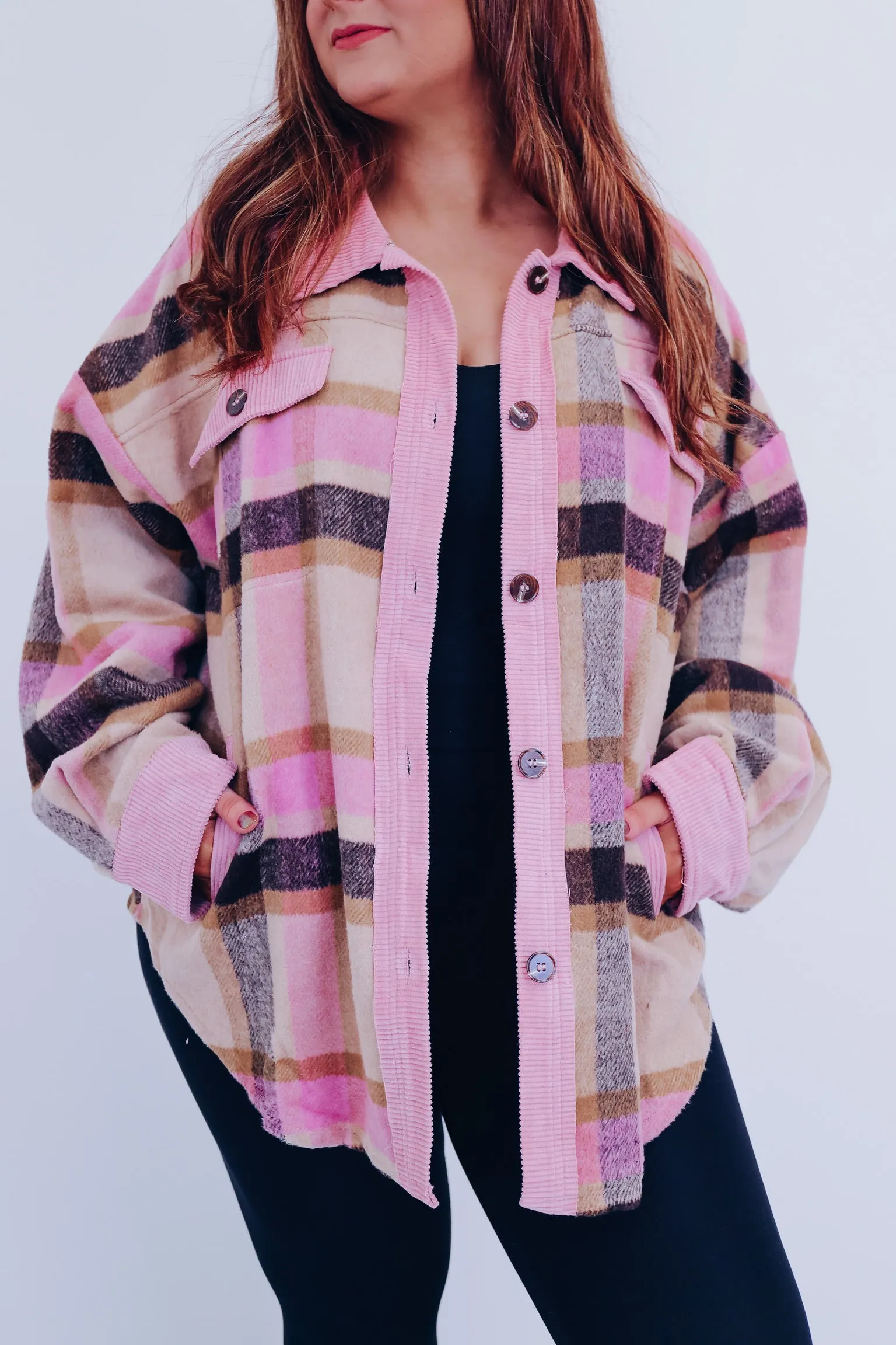 Olathe Contrasting Plaid Shacket - Mauve Combo