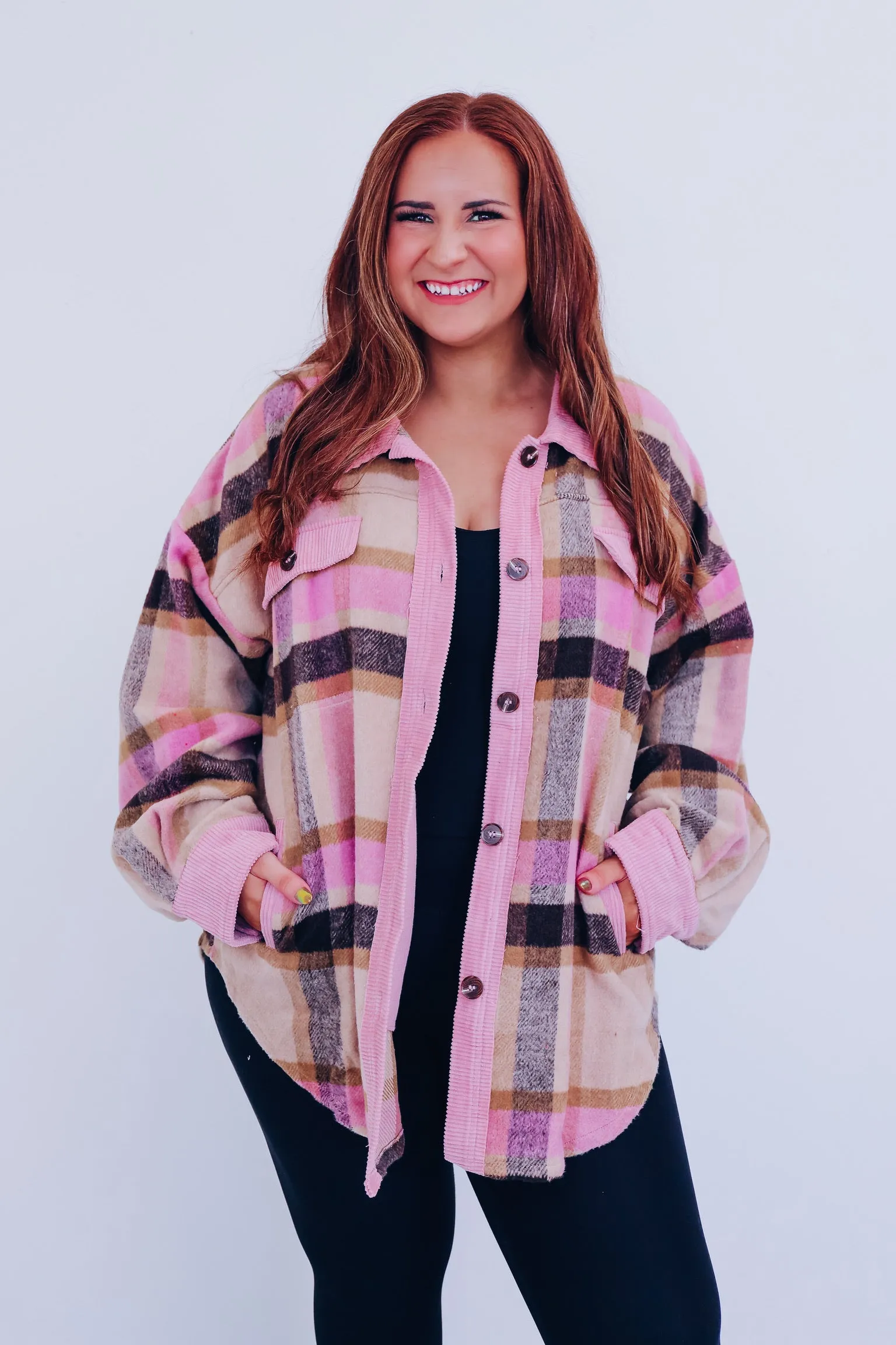 Olathe Contrasting Plaid Shacket - Mauve Combo