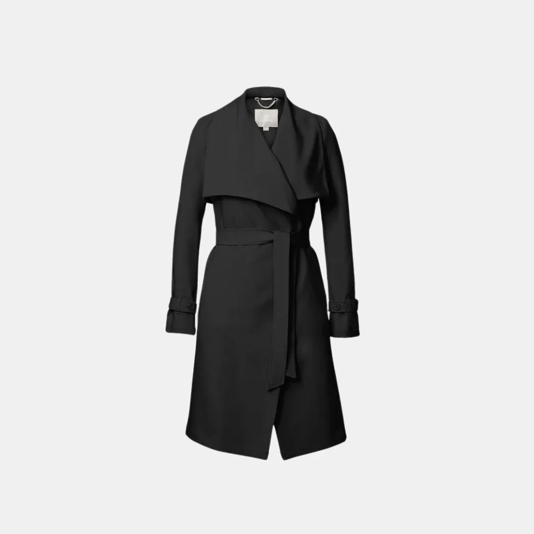 Olivia Relaxed-Fit Belted Trench With Cascade Collar (Black)