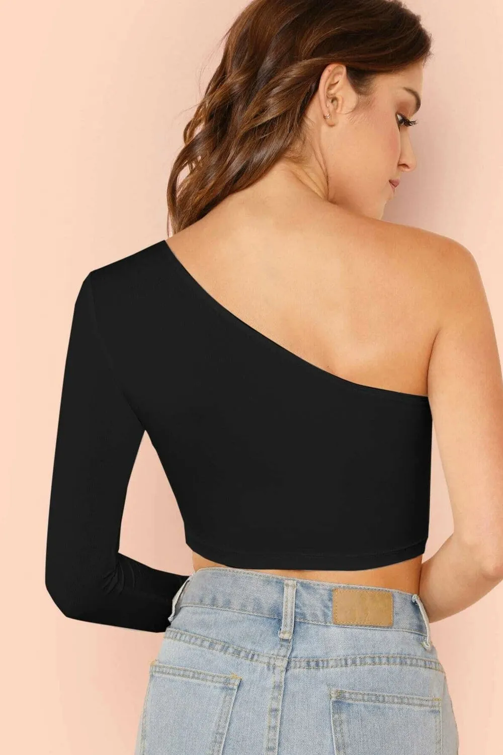 One Shoulder Black Crop Top