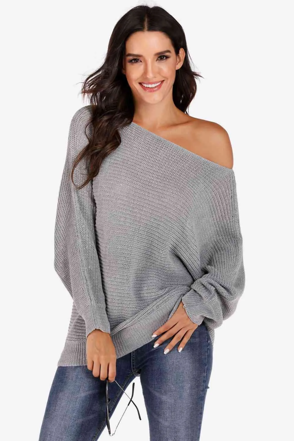 One Shoulder Dolman Sleeve Sweater