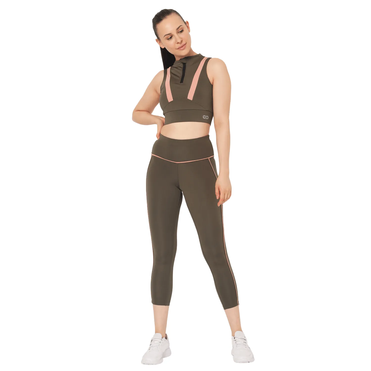 Padded Zip Front Crop Top Olive