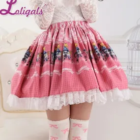 Pink Lolita Sweet Princess Alice's Concert Printed Lolita Lace Skirt for Girl