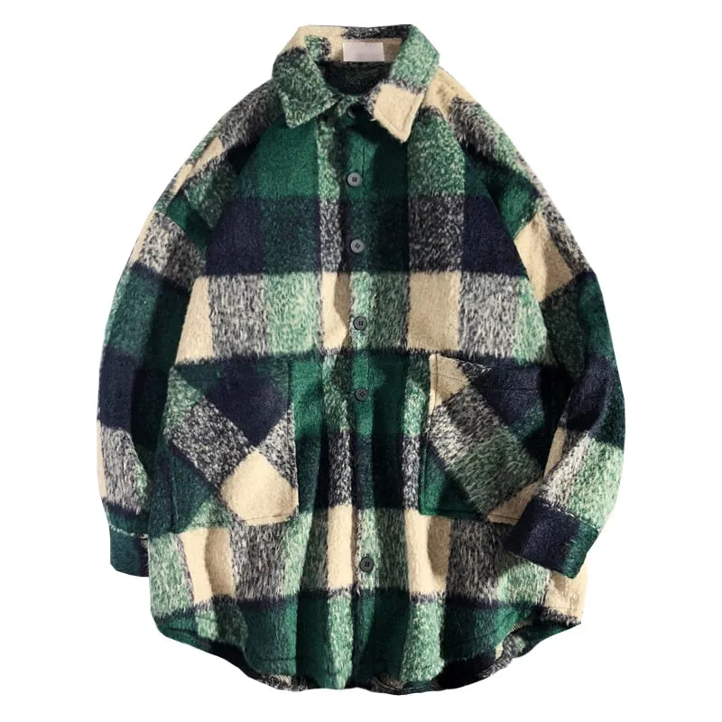 Plaid Broadcloth Hip Hop Loose Style Men Outerwear