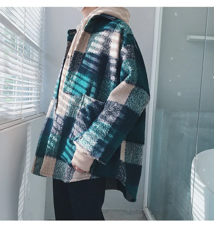 Plaid Broadcloth Hip Hop Loose Style Men Outerwear