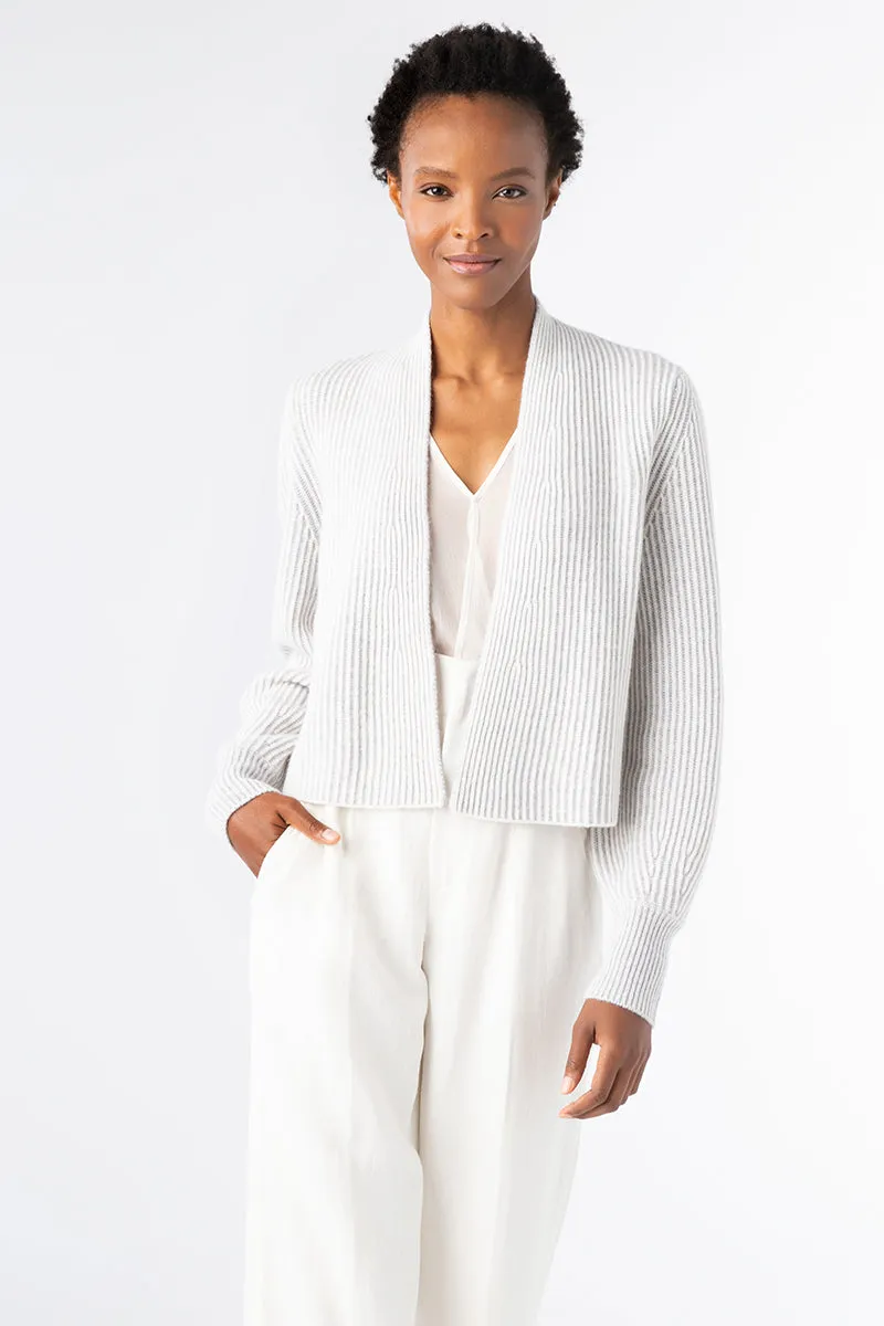 Plaited Crop Cardigan in Ivory/Quartz