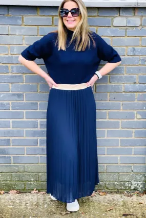 Pleated Maxi Skirt | Navy