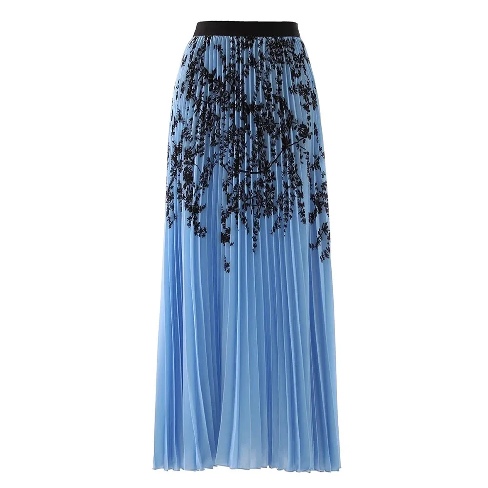 Pleated Skirts For Women High Waist Casual Hit Color Print Elegant Summer A Line Skirt Female Fashion Clothing