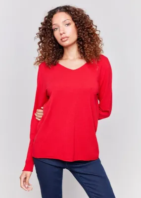 Plushy Basic V-Neck Sweater in Cranberry