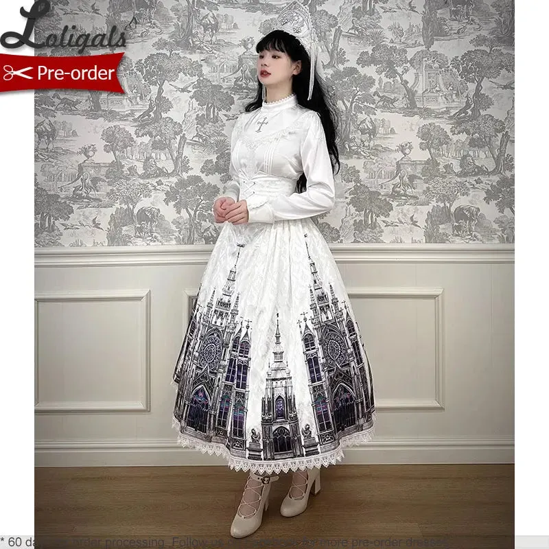 Pre-order Gothic Lolita Skirt Long Printed A-line Skirt by Alice Girl ~ Cross & Church