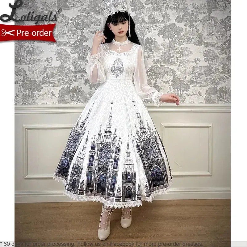 Pre-order Gothic Lolita Skirt Long Printed A-line Skirt by Alice Girl ~ Cross & Church